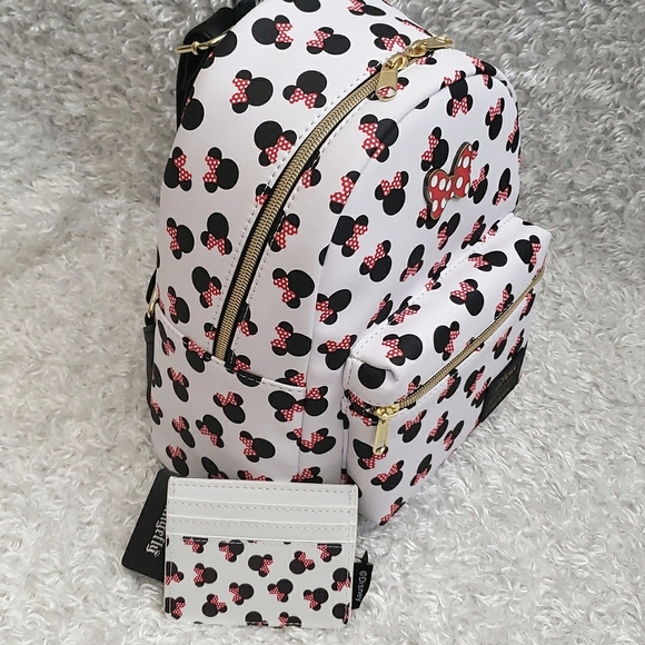 NWT Loungefly Minnie Polkabows mini backpack and cardholder main image 8